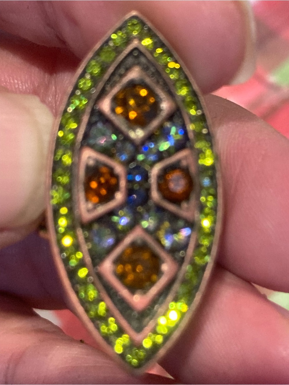 Heidi Daus Marquise Ring with Green and Amber Stones - Picture 5 of 9